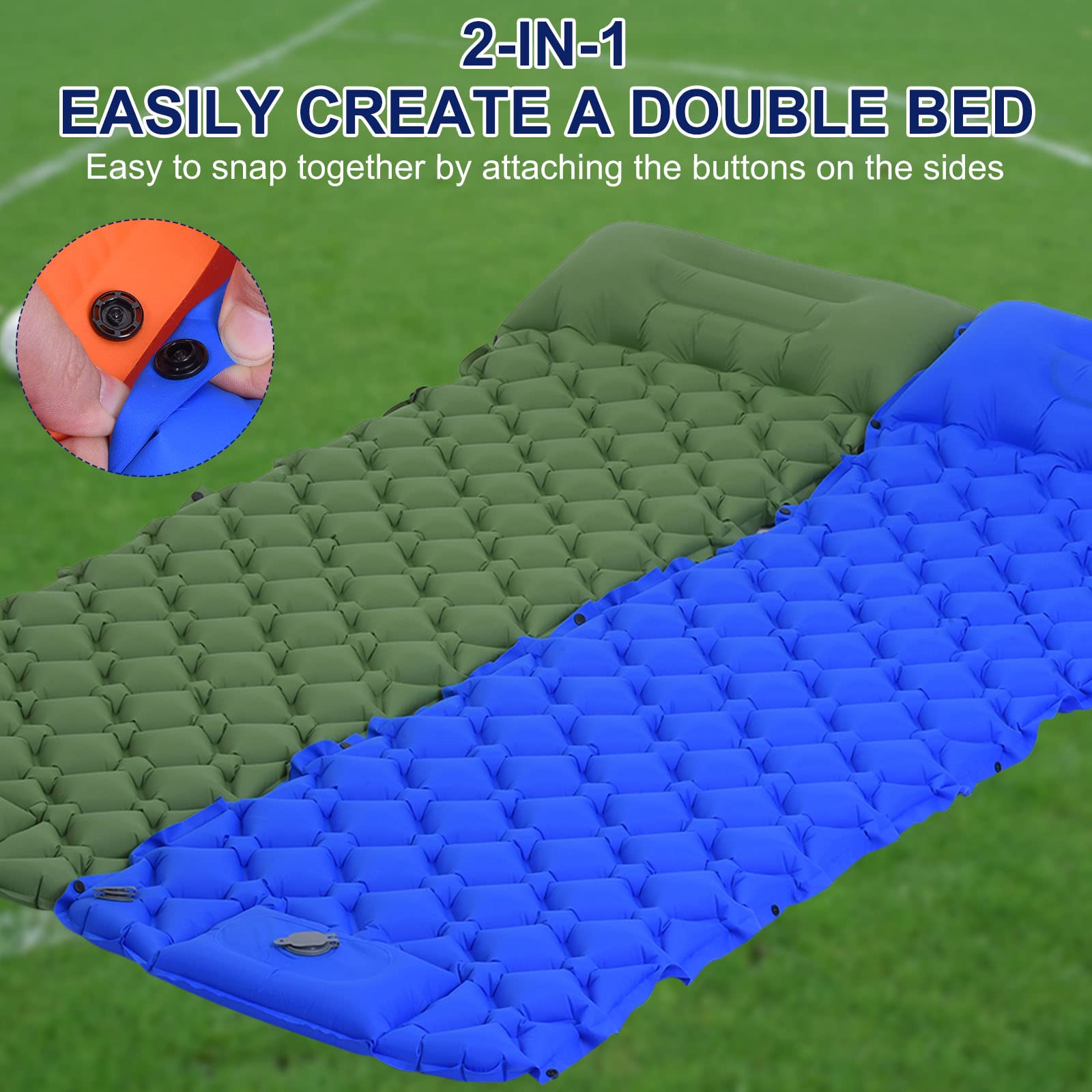 PATIKIL Backpacking Air Mattress Self-Inflating Sleeping Mats for Camping 76x24'' Waterproof Ultralight with Pillow Built-in Foot Pump for Hiking Tent Traveling, Green