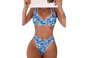 Women's Floral Printed Bathing Suit High Waisted Knot Swimsuit Bikini Set