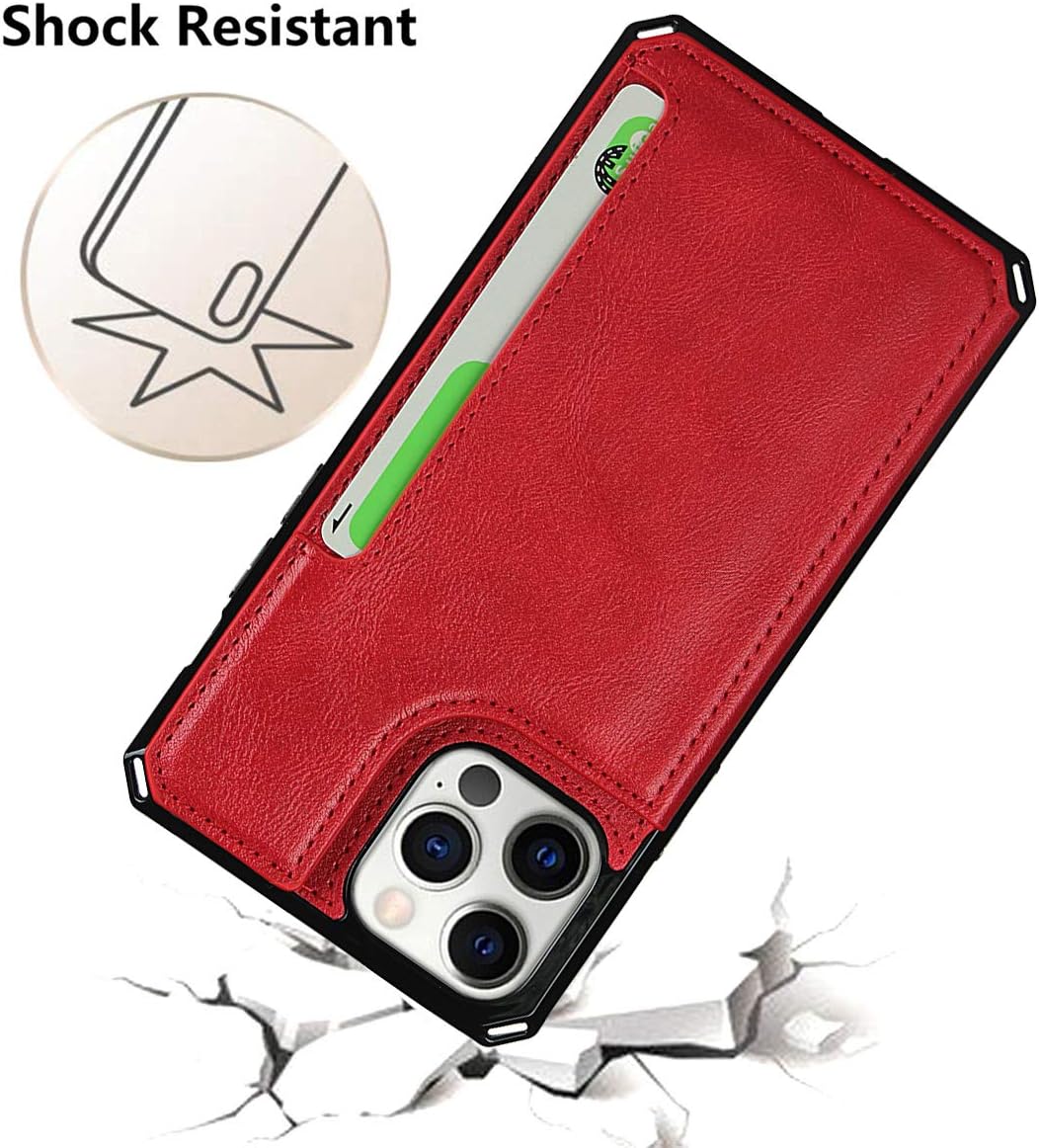 Cavor for iPhone 12 Case with Card Holder,for iPhone 12 Wallet Case for Women Men,Phone Cases for iPhone 12 Pro Case with Stand & Strap,Leather Shockproof Protective Case Cover- Red