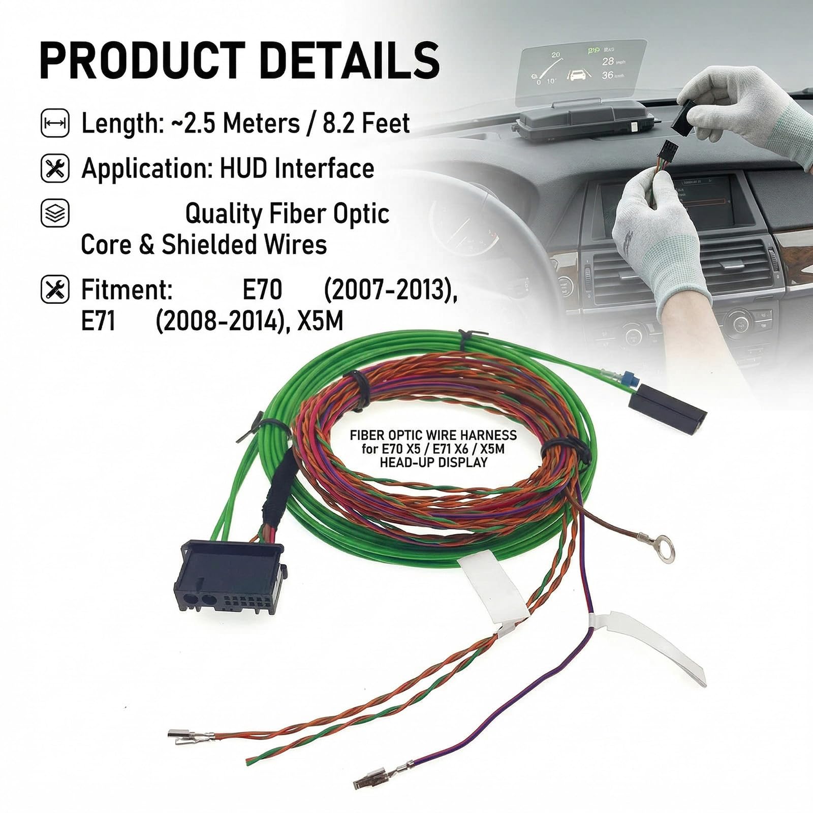 Kabel światłowodowy do konkretnego pojazdu, efektywny transfer danych, wiązka przewodów do E70, E71, X5M, z bezpiecznym połączeniem, kabel do wyświetlania samochodu