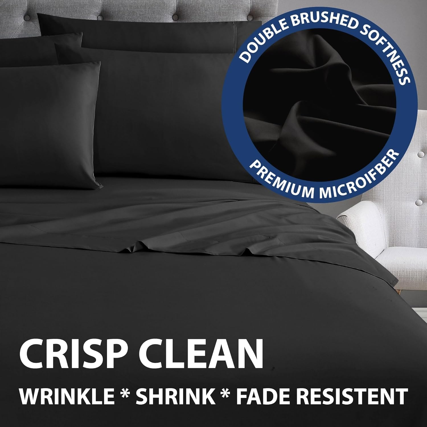 Cathay Home Basic Collection Microfiber Highly Soft Solid Sheet Set, 90GSM 4 -Piece King Size with 2 Additional Pillowcase, Black