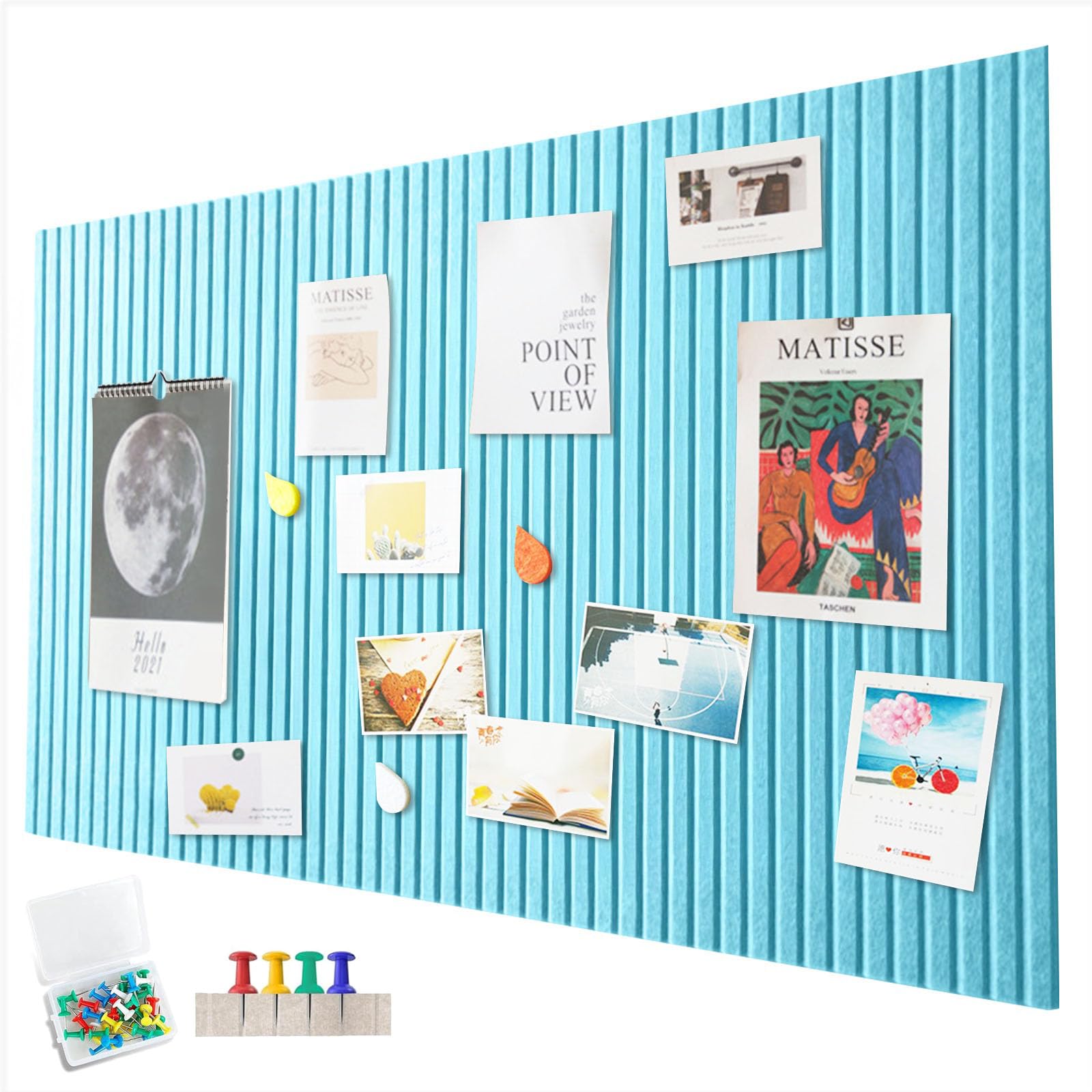 Penbinmall 60 x 40 cm large pin board, large cork board, decorative cork wall made of felt, 0.9 cm thick, foldable photo board with self-adhesive tape, felt self-adhesive vision board, push pins felt — image 1
