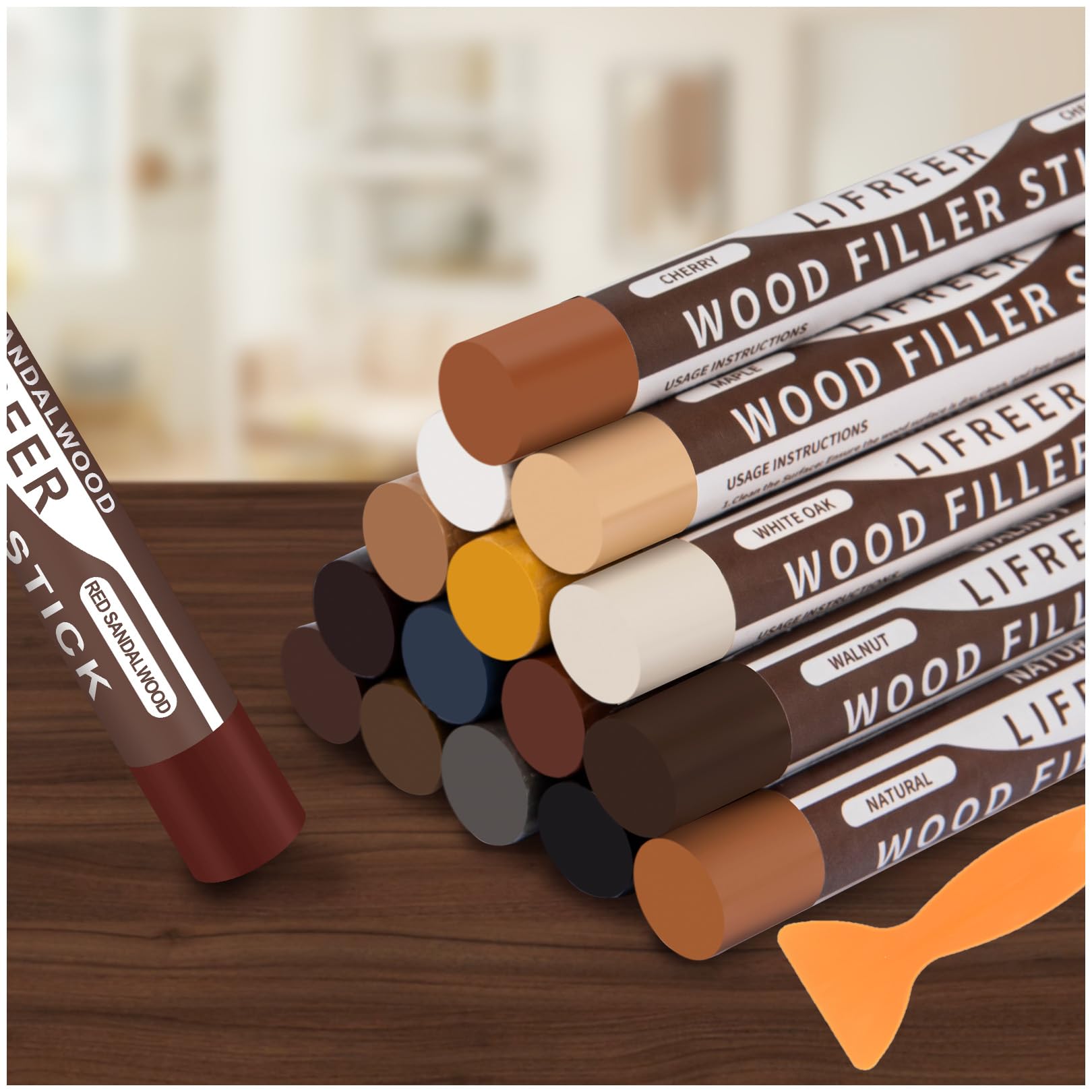 Lifreer Wood Filler Sticks,16 Colors Wood Crayons for Scratches, Scuffs, Cracks, Stains and Holes, Furniture Wax Crayons Pen for Touch Up Furniture, Floors, Cabinets, Tables, and Doors