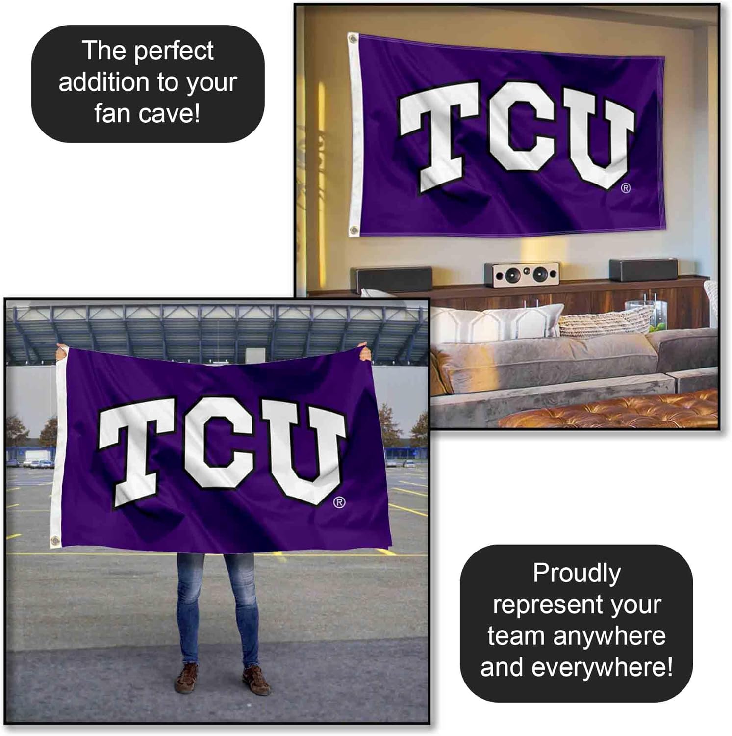 College Flags & Banners Co. TCU Horned Frogs Large TCU Logo 3x5 College Flag - Image 5