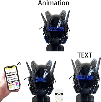 Cyberpunk LED Mask, Bluetooth Mask with APP Control, Customizable LED Display for Nightclub, Party, Raves
