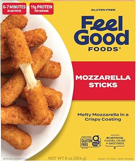 FeelGoodFoods Gluten-Free Mozzarella Sticks with Crispy Breading - Frozen Gourmet Appetizer, 8oz Bag