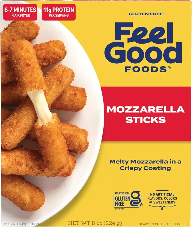 Feel Good Foods Gluten-Free Mozzarella Sticks with Crispy Breading | Frozen Appetizer 8oz