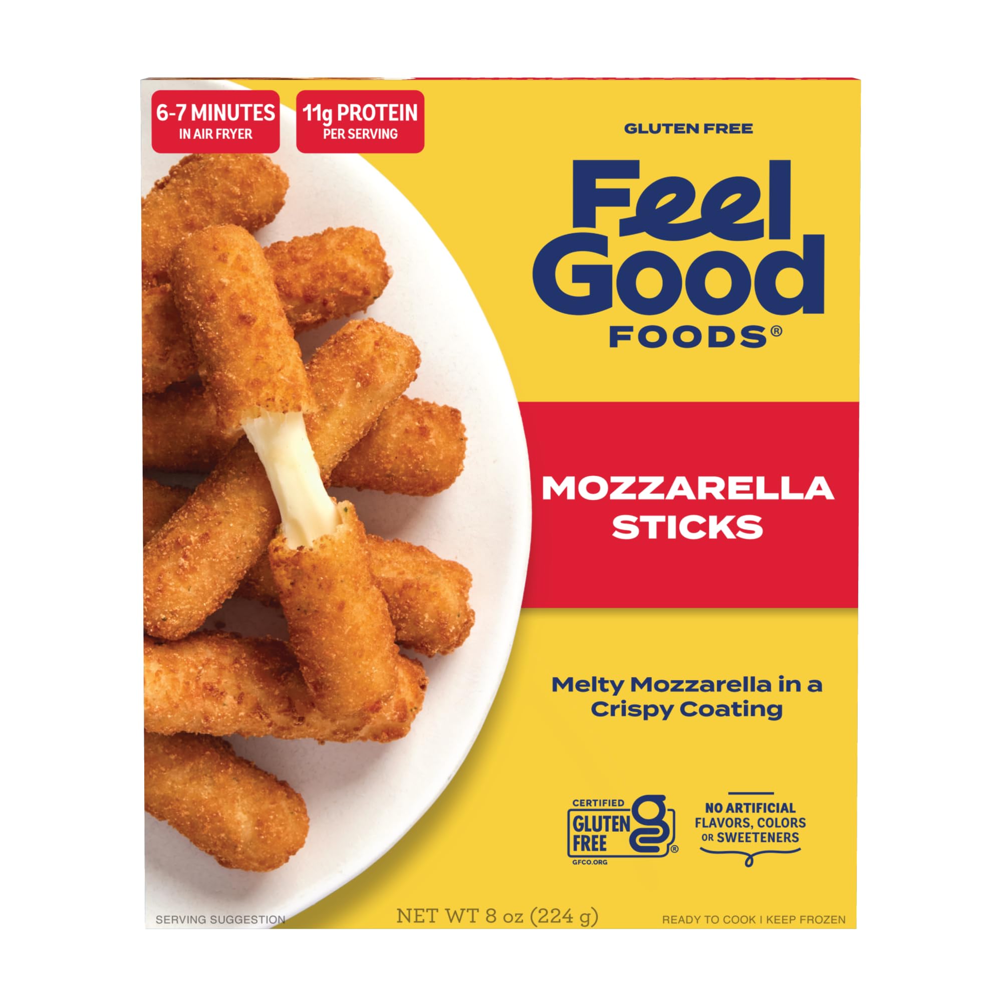 Feel Good Foods Gluten-Free Mozzarella Sticks with Crispy Breading Frozen Appetizer 8oz