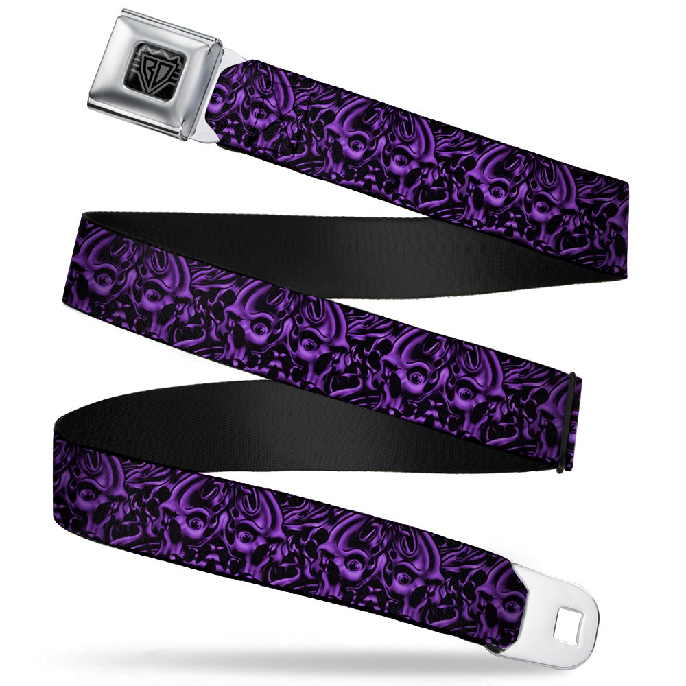 Belt Seatbelt Buckle Sleeve Skulls Black Purple 24 to 38 Inches