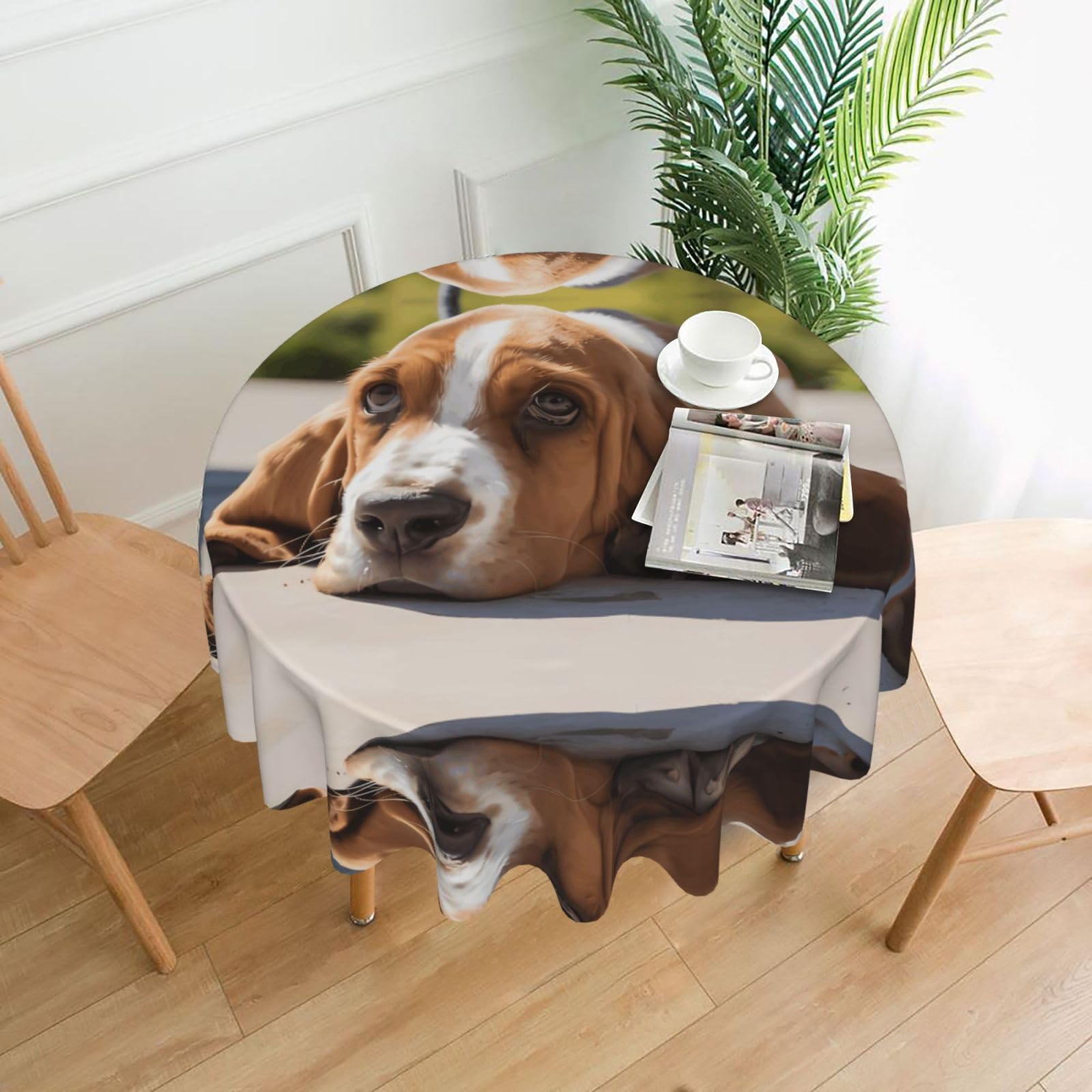 Whjssf Black Resting Dog Prints Round Decorative Tablecloth 60In - High-Grade Polyester Table Throw For Dining & Outdoor Parties
