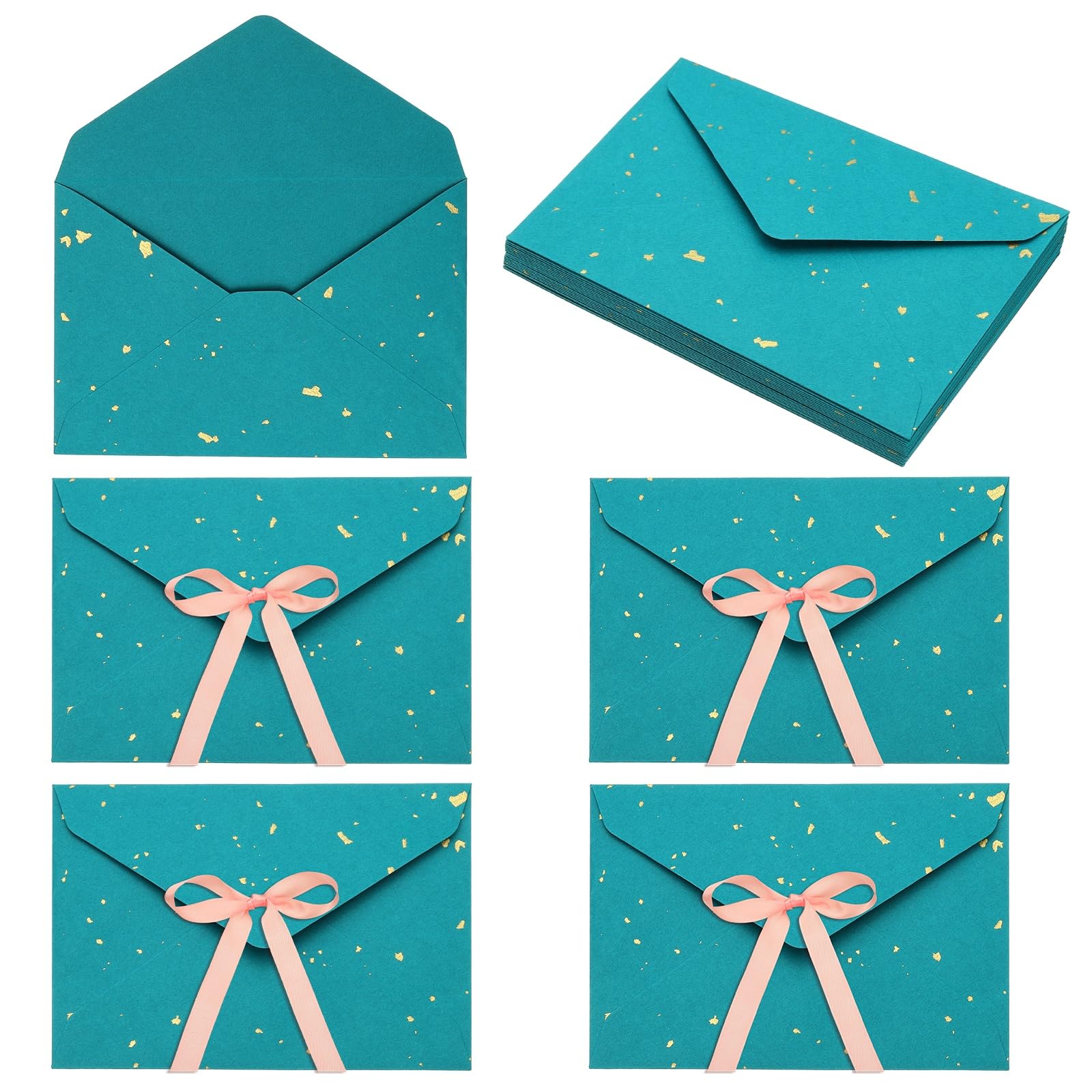 Enveloppe carte de voeux avec ruban pour invitation mariage élégante - Lot de 20 bleu