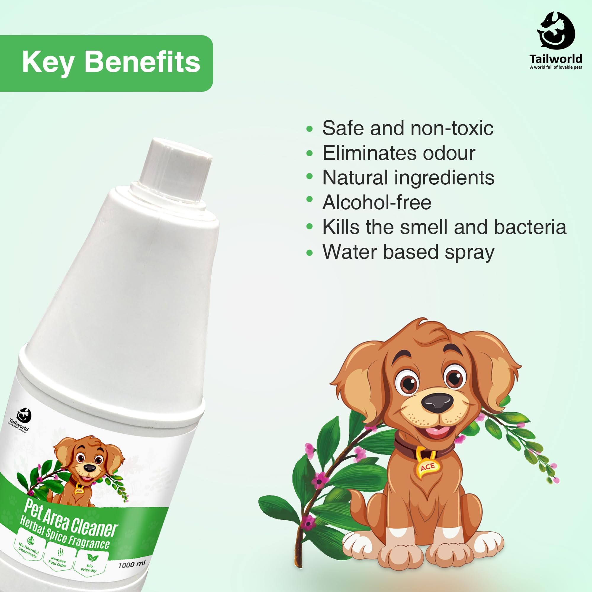 Tailworld Area Cleaner, Pet Area Odour Remover for All Types of Surfaces | Super Safe for The Pets, Can Remove Urine Smell for Instant Freshness, Eco-Friendly Odour (1000ml) 1