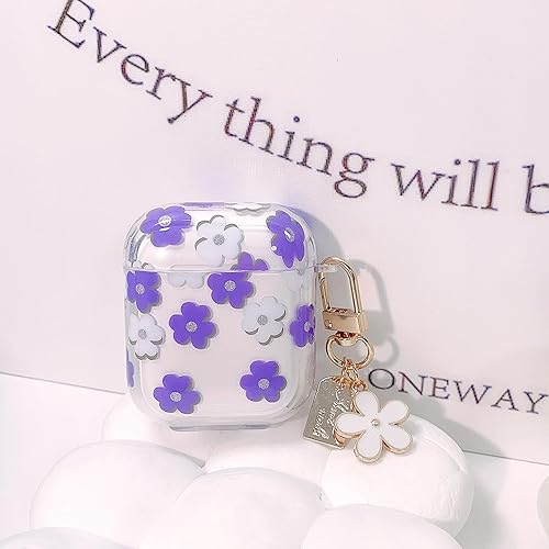 Miniatura 2 de Funda compatible con AirPods, bonita funda transparente floral con bonito diseño de cadena de flores para mujeres y niñas, funda protectora de TPU