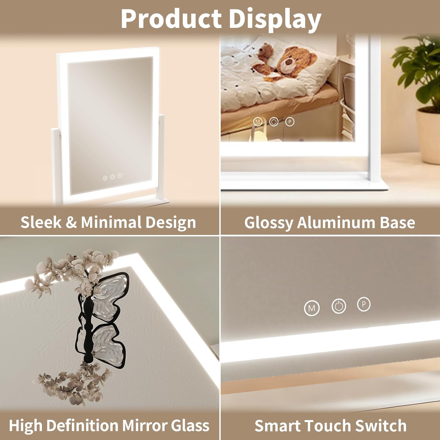 ROLOVE 16"x13" Vanity Mirror with Lights, Three Colors Lighting Mode, 360°Rotation, Lighted Makeup Mirror wih Stand for Desk, Bedroom, Dorm, Gifts for Women