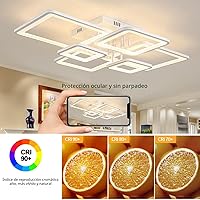 Vista 6 de Lámparas de techo LED modernas para dormitorio, regulables, 6 anillos, lámparas de techo cuadradas modernas para sala de estar con control remoto