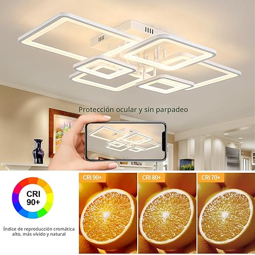 Miniatura 6 de Shine LUEST Lámparas de techo LED modernas para dormitorio, regulables, 6 anillos, lámparas de techo cuadradas modernas para sala de estar con