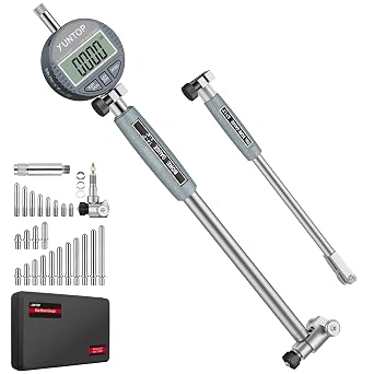 XUNTOP 0.7-6/0.0005" Digital Indicator Bore Gauge Set with 23PCS Anvils 5-6" Depth Measuring Dial Bore Gauge with 2 Measuring Rods Cylinder Measurement Tool for Machining CNC Automotive