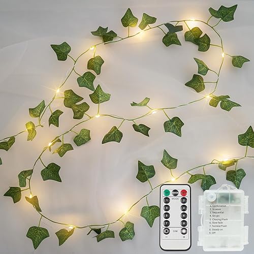 Miniatura 17 de Suddus 40 luces LED de Navidad con pilas, tira de luces de 12.5 pies con bayas rojas y hoja de acebo, temporizador remoto, guirnaldas artificiales