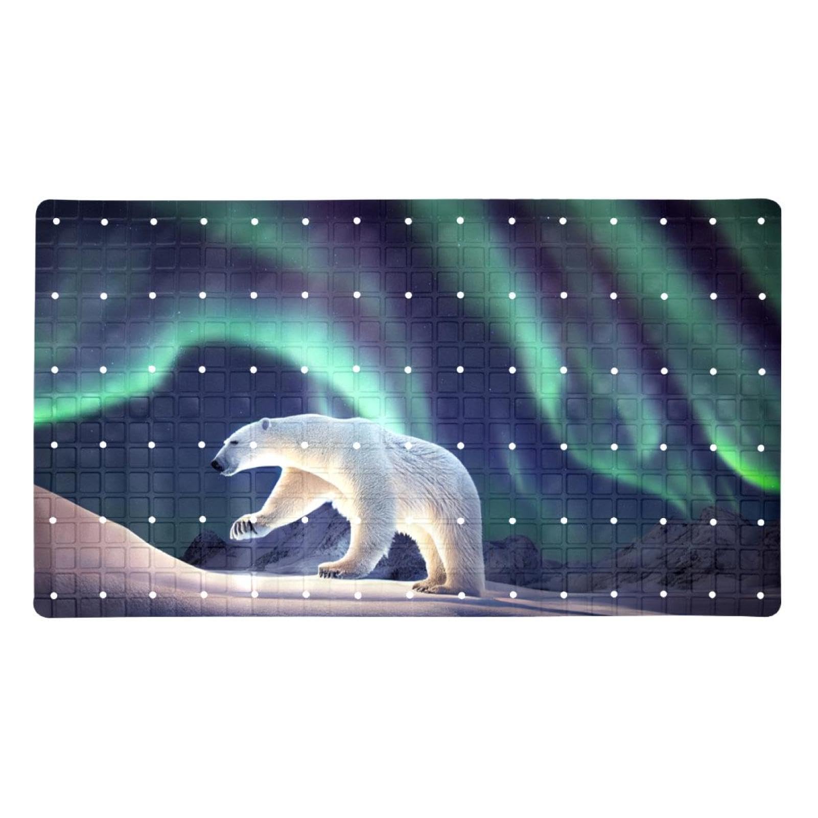 Bathtub Shower Mat Non Slip with Suction Cups and Drain Polar Bear With Stars, Dark Sky Non Slip Bath Tub Bathroom Mat, Medium Size 27 x 15 Inches