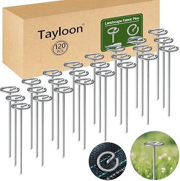 120 Pcs Landscape Staples, Thickened Landscape Fabric Stakes Heavy Duty8 Gauge, Not Easy to Bend 6 inch Galvanized Garden Stakes for Plant Support, More Holding Power Than U-Shaped Landscape Pins