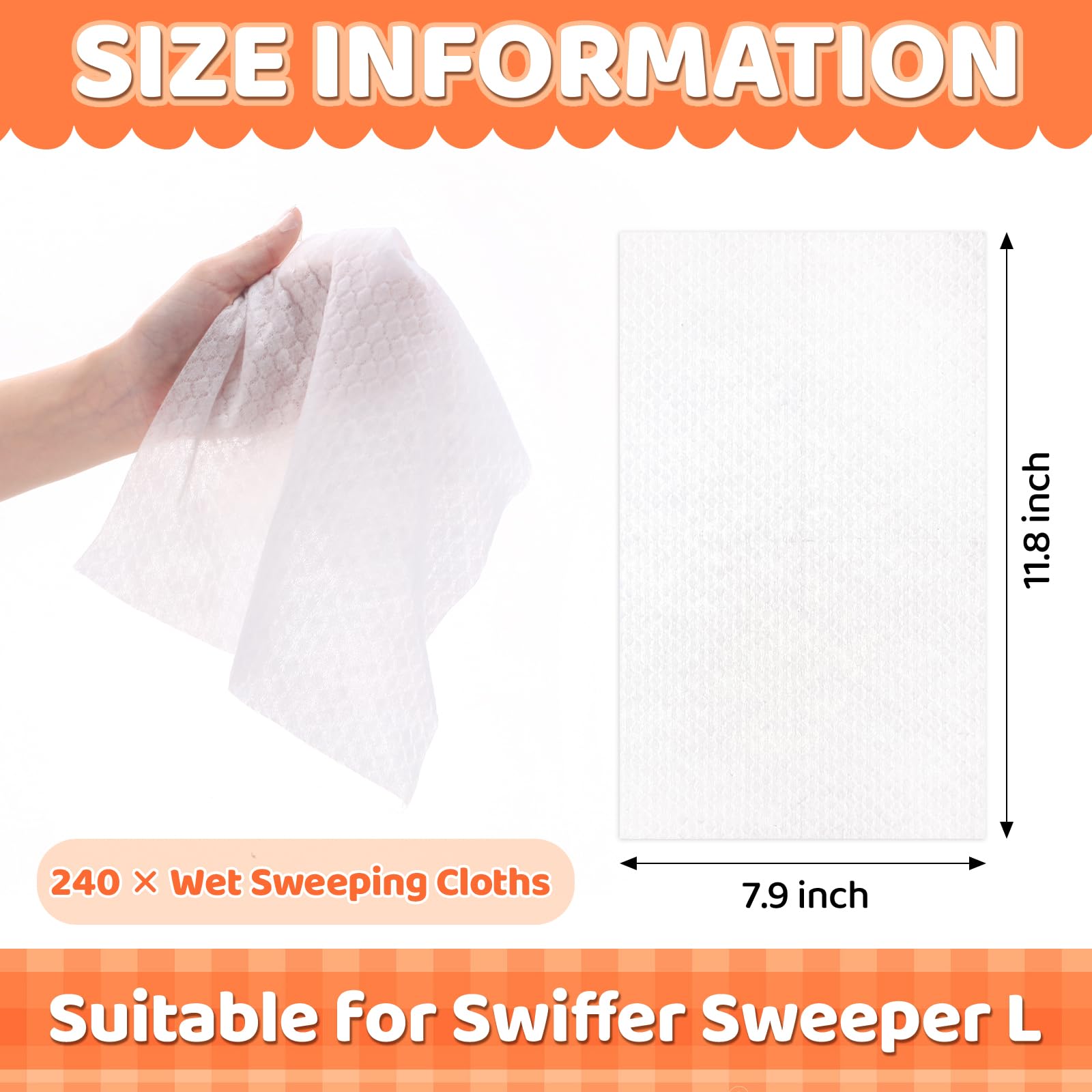 FillTouch 240 Counts Wet Mop Pads Large Refills 11.8 x 7.9'' Wet Sweeping Cloths Refills L Mopping Mop Pads L Floor Mop Duster Cloths Wipes for Sweeping Scrubbing Cleaning Dry Wood Hardwood Tile