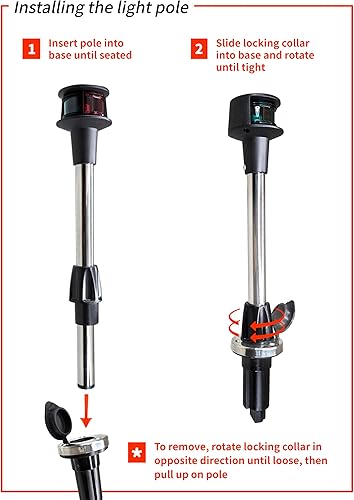 Miniatura 7 de Pactrade Marine Luces LED de arco para barcos, luces de navegación de barco rojas y verdes con base extraíble, poste recto de 12 pulgadas,