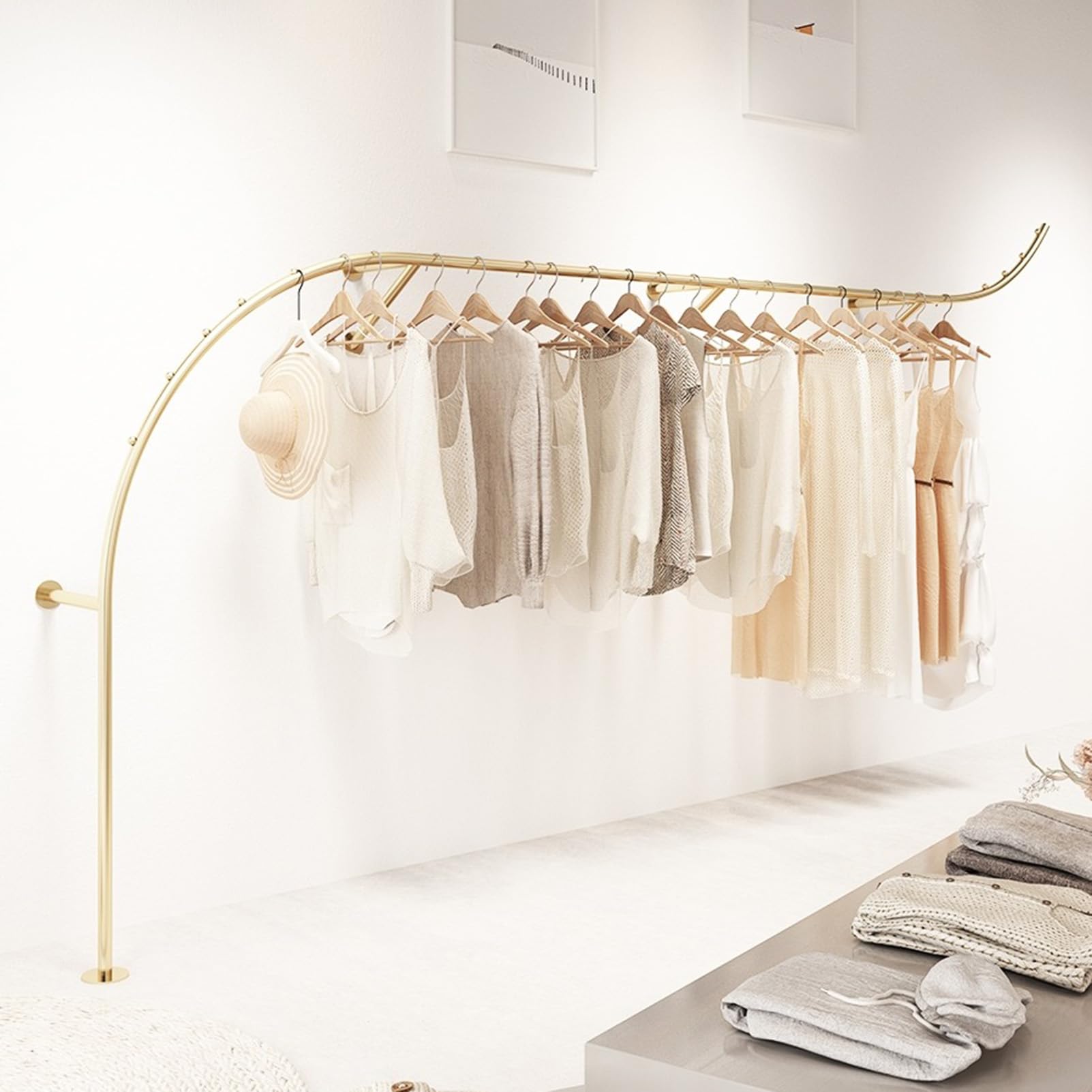 YNBSHGAA Gold WallMounted Clothing Rack HeavyDuty Retail Garment Display Commercial Metal Hanger Bedroom Clothing Rail Stylish nizer for Home & Store,Silvery-length 250cm