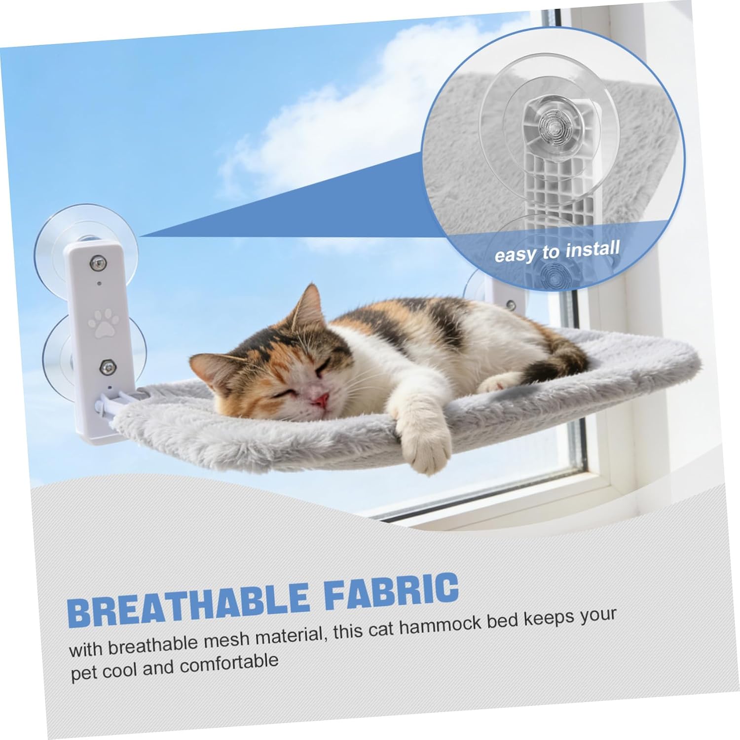 Alipis Suction Cup Cat Hammock Perch Window-Mounted Cat Bed with Plush Fabric Secure Platform for Sunbathing Lounger with Panoramic Outdoor Views and Enhanced Weight Support