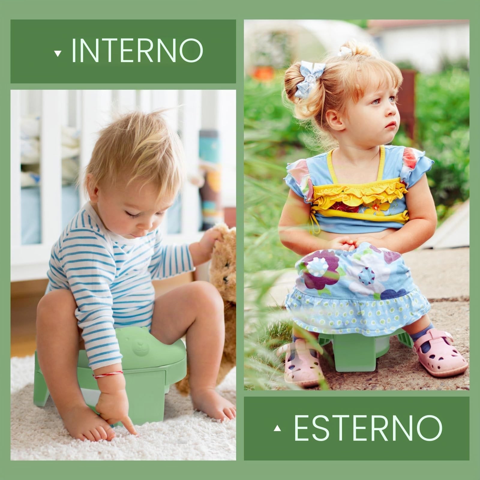 TYRY.HU Vasino Bambini Riduttore WC Bambini Portatile da Viaggio 2 Anni 3 in 1 Pieghevole Interno Esterno Toilette Sedile del Water Addestramento con Borsa da Viaggio Verde