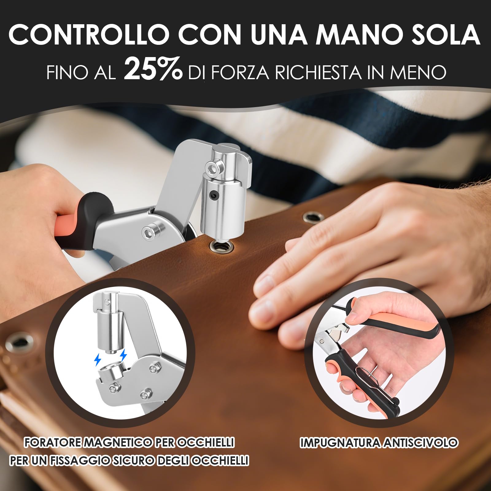 Occhiellatrice, Pinza Per Occhielli Metallici Professionale 10 mm Con Leva E Magnete, Occhiellatrice Per Teloni Con 500 Occhielli E Utensile Da Battuta, Per Cartone, PVC, Fai Da Te