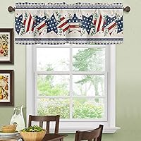 Vista 3 de Cenefa de cocina para ventanas, Día de la Independencia, pentagrama, textura de arpillera a cuadros, semitransparente, con bolsillo para barra