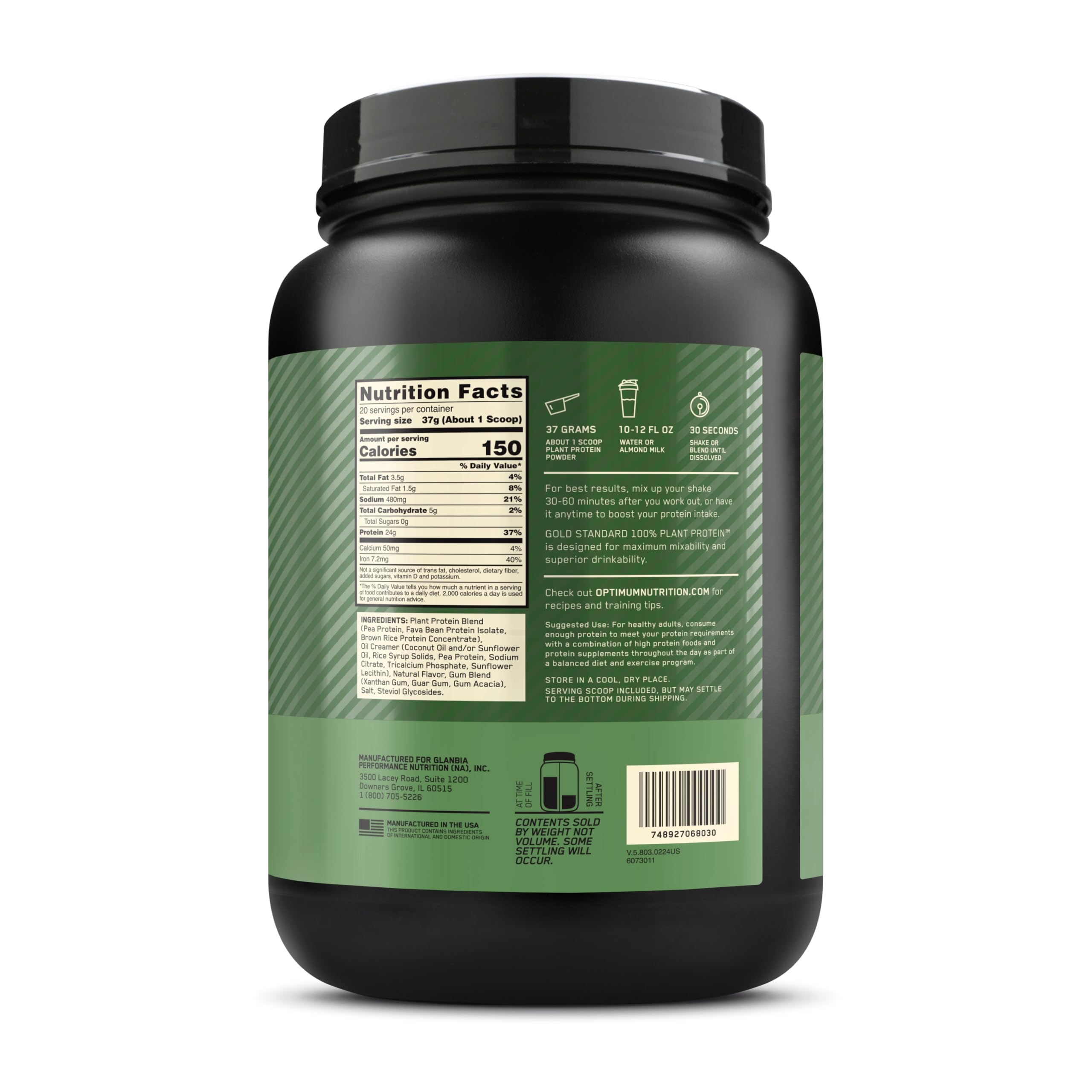Optimum Nutrition Gold Standard 100% Plant Based Protein Powder, Gluten Free, Vegan Protein for Muscle Support and Recovery with Amino Acids - Creamy Vanilla, 20 Servings (Packaging May Vary) — Amazon image 10