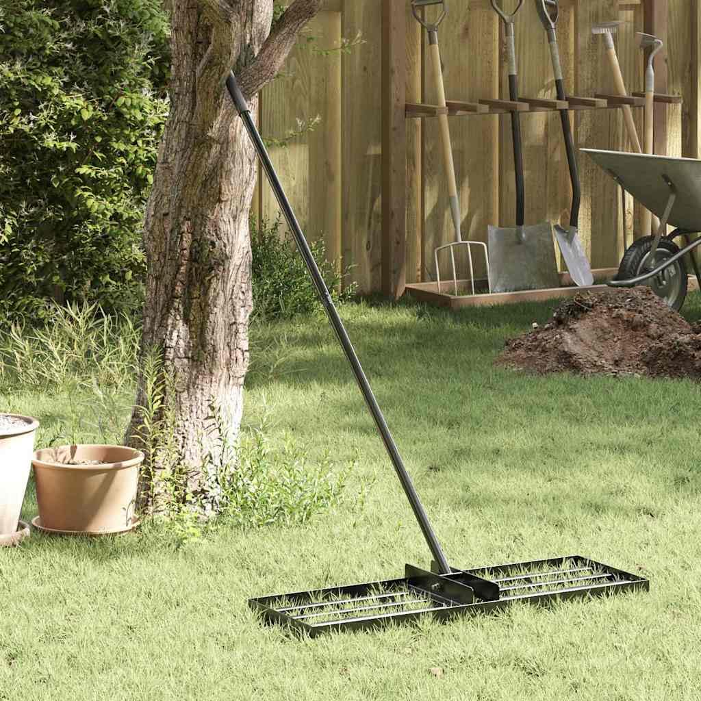 Rastrillo de jardín de acero inoxidable cepillado, cabeza rectangular para igualar el suelo y cortar el césped, mango roscado desmontable, herramienta de jardinería resistente al óxido