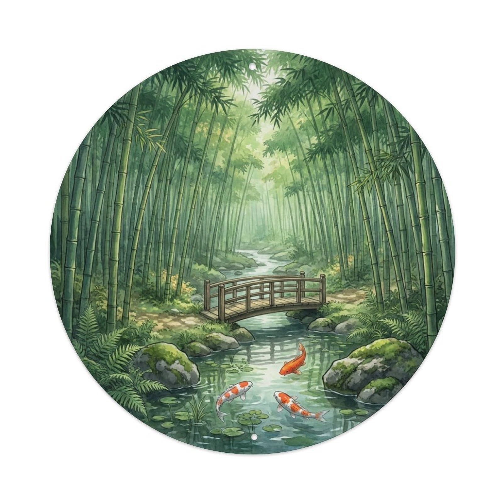 Galvaxio Style Japanese Koi Fish Bamboo Forest Deep Green Metal Tin Sign