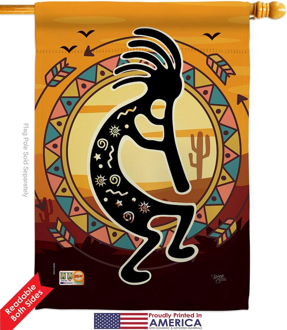 Southwest Kokopelli Playing Flute House Flag Regional Desert Cactus Country Succulent Particular Area Small Decorative Gift Yard Banner Double-Sided Made in USA 28 X 40