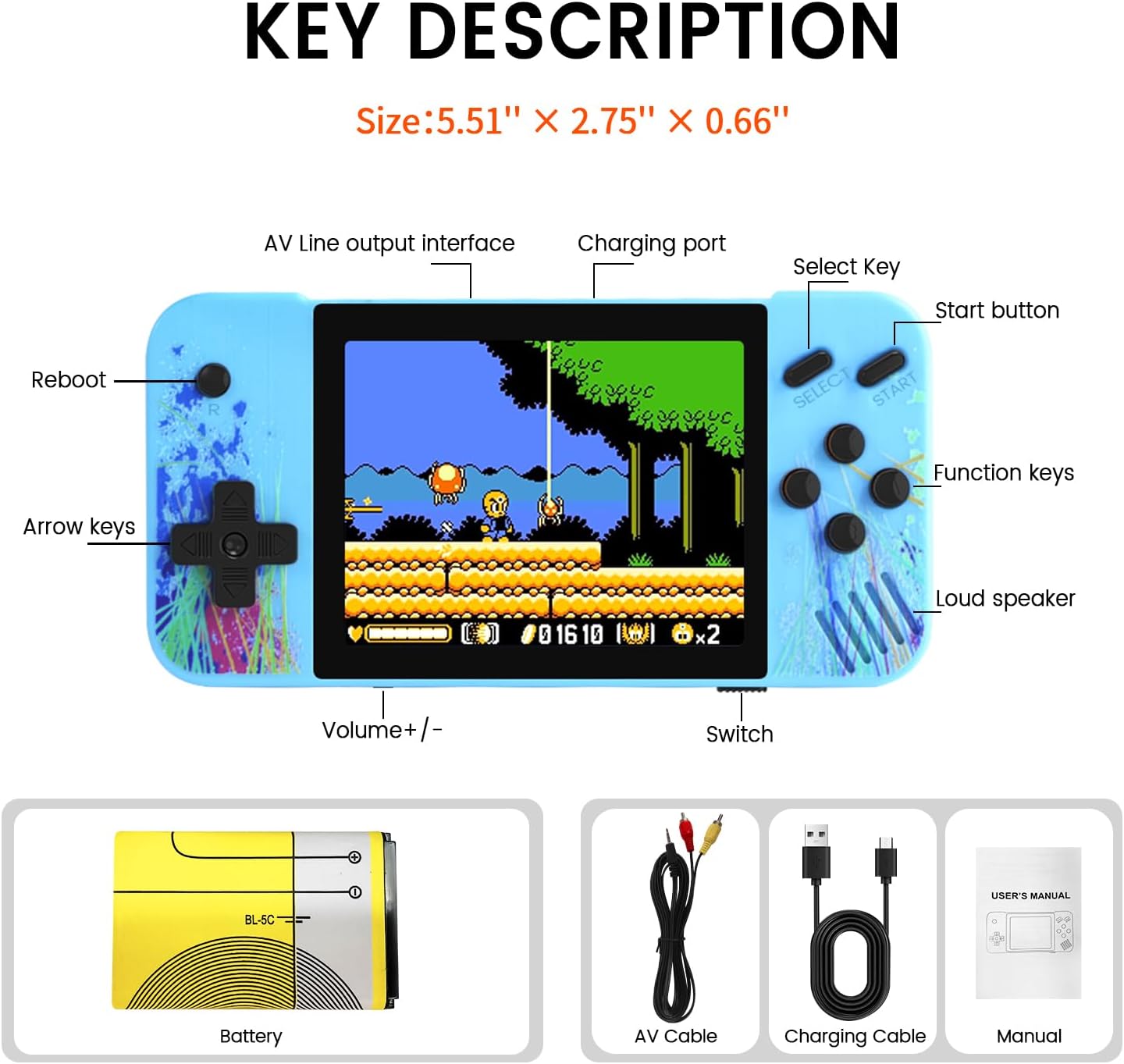 3.5" HD Screen Handheld Game -Preloaded 800 Retro Video Games, 2025 New Portable Gaming Player for Birthday Home Travel Xmas Gift (Blue) image 4 of 7 B0F4JH7CW3