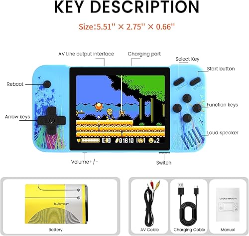 Miniatura 4 de Juego de mano con pantalla HD de 3.5 pulgadas, 800 videojuegos retro precargados, nuevo reproductor de juegos portátil para cumpleaños, hogar,