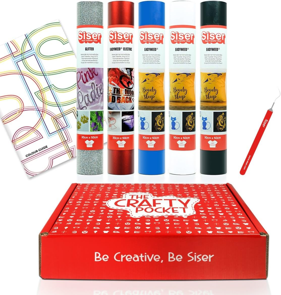 Siser Crafty Pocket Easy Start - Thermal Transfer Vinyl for Personalizing Fabrics Suitable for All Cutting Plotters - Kit Contains 5 Rolls 30 x 50 cm, Film and Colour Guide