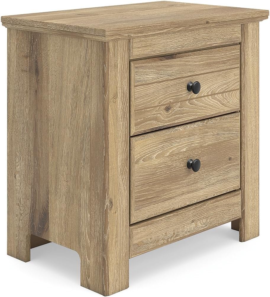Signature Design by Ashley Allihauser Classic Nightstand with USB Port and Storage, Light Brown