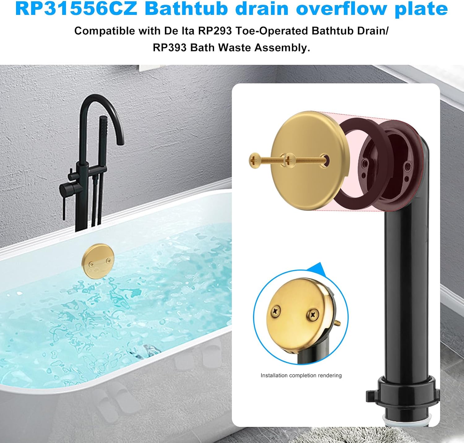 Tub Drain Overflow Cover RP31556CZ Replacement Delta Tub Drain Kit -Bathtub Drain Overflow Plate,Fits Most Standard Bath Tub Drains -Champagne Bronze