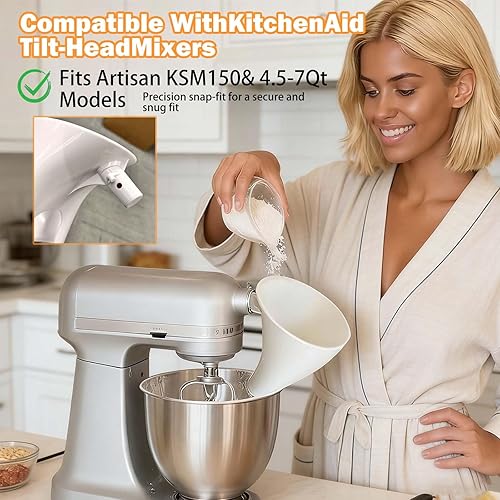 Miniatura 4 de Embudo de harina para mezclador de ayuda de cocina, accesorio fácil de verter sin ensuciar y se adapta a cabezal inclinable de 4.5 a 7 cuartos de