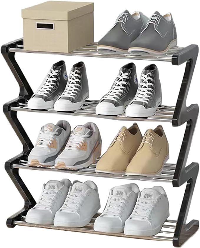 Small Shoe Rack, 4 Tier Shoe Rack Small, Mini Shoe Rack Organizer, Slim Small Shelf Shoe Storage
