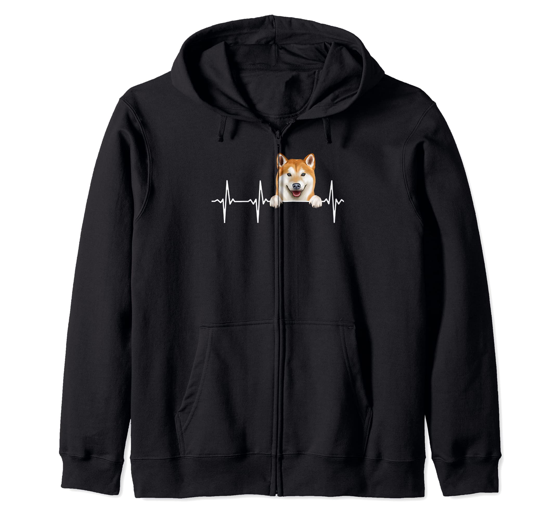 Funny Dog Heartbeat For Shiba Inu Lovers Zip Hoodie, Black