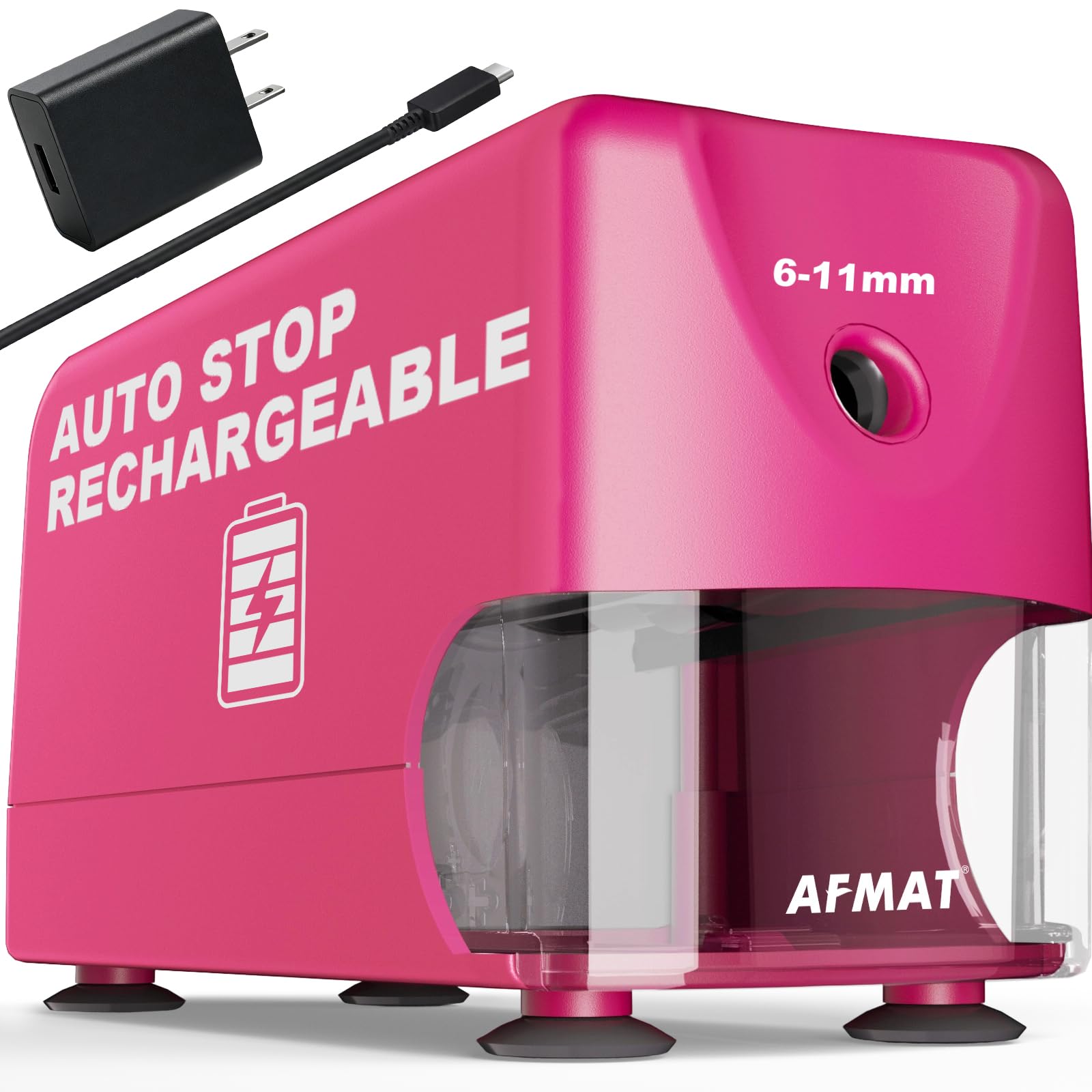AFMAT Sacapuntas eléctrico para aula, inalámbrico y recargable, sacapuntas resistente para lápices de colores de 6 a 11 mm, n.º 2, más de 10 mil usos, parada automática, afilado rápido de 2 segundos