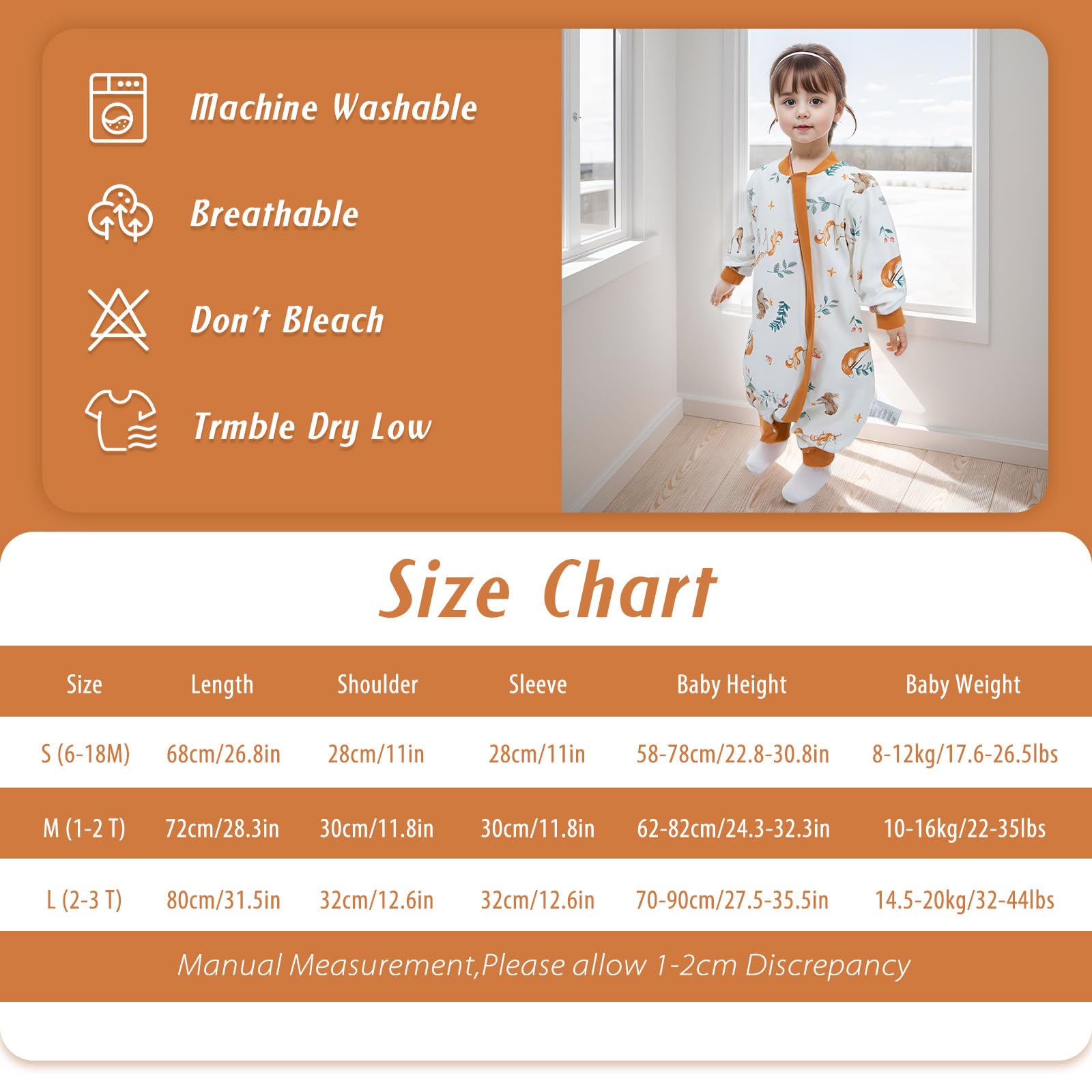 Baby Wearable Blankets with Feet 1.0 TOG Long Sleeves 100% Cotton Wearable Blankets for All Seasons Infant Toddler for Girl Boys 24-36 Months (Unicorn - Image 2