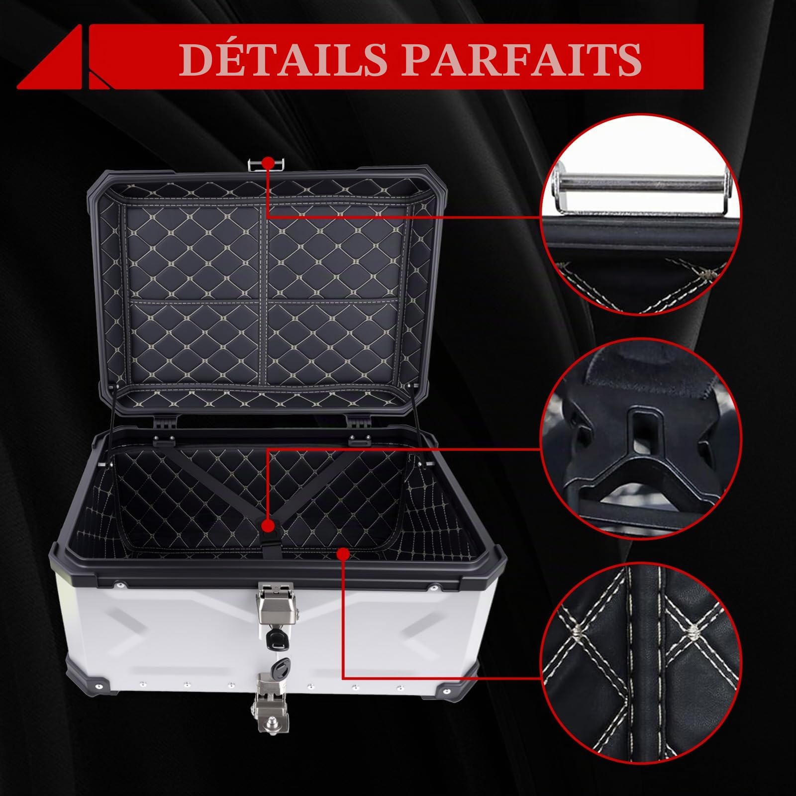 Coffre de Moto Aluminium Étanche 65 L (Argent)