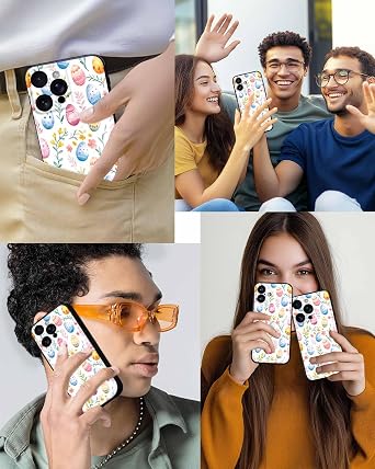 for iPhone 16 Case, Easter Easter Egg Spring Flower Watercolor Premium Silicone Soft Anti-Scratch, Shockproof Anti-Fingerprint Protective Phone Case for Men Women, Black
