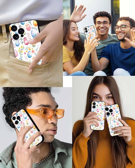 for iPhone 16 Case, Easter Easter Egg Spring Flower Watercolor Premium Silicone Soft Anti-Scratch, Shockproof Anti-Fingerprint Protective Phone Case for Men Women, Black