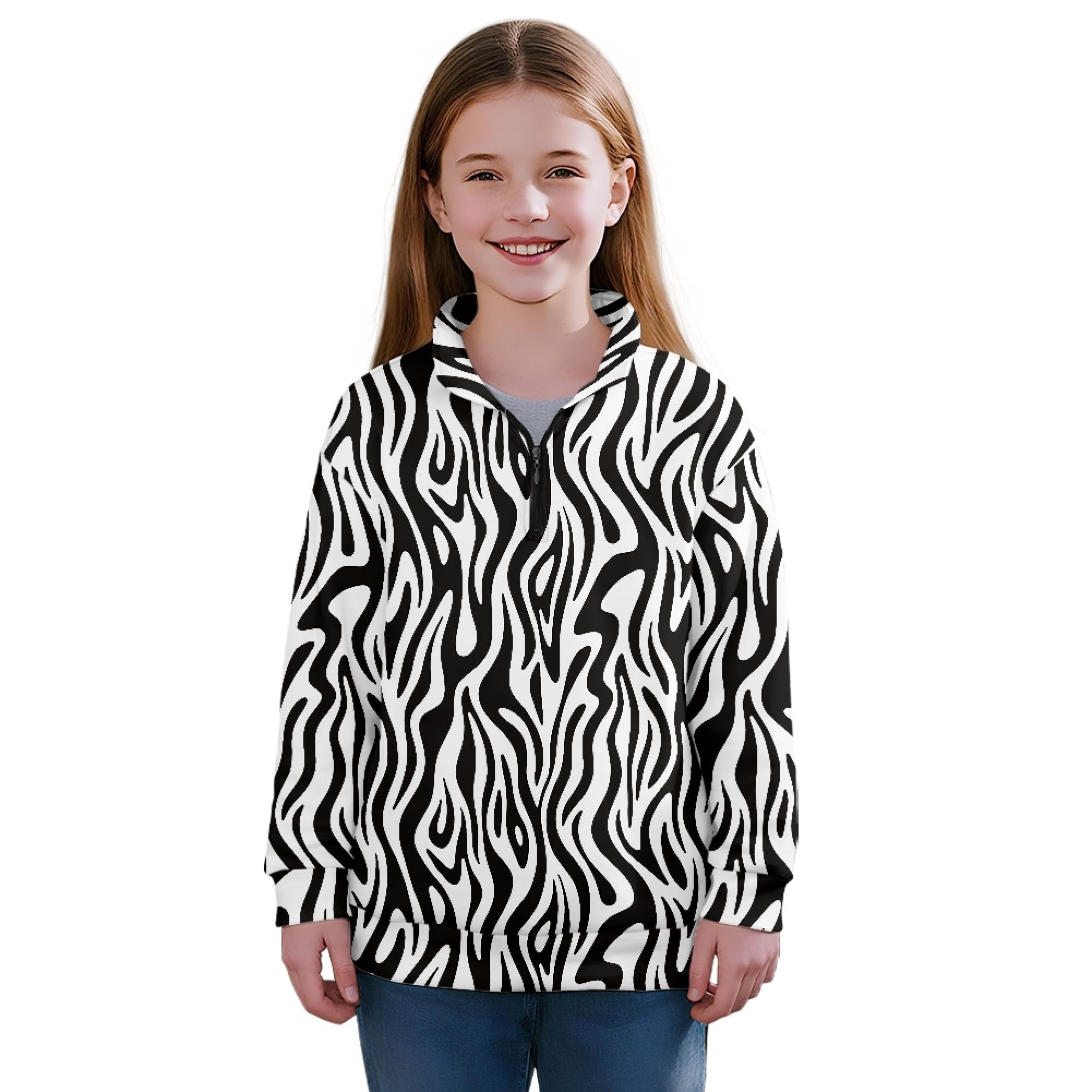 AmzPrint Half Zip Pullover Jackets Girls Long Sleeve Warm Pullover Back To School Running Oversized Hoodie For Big Girls