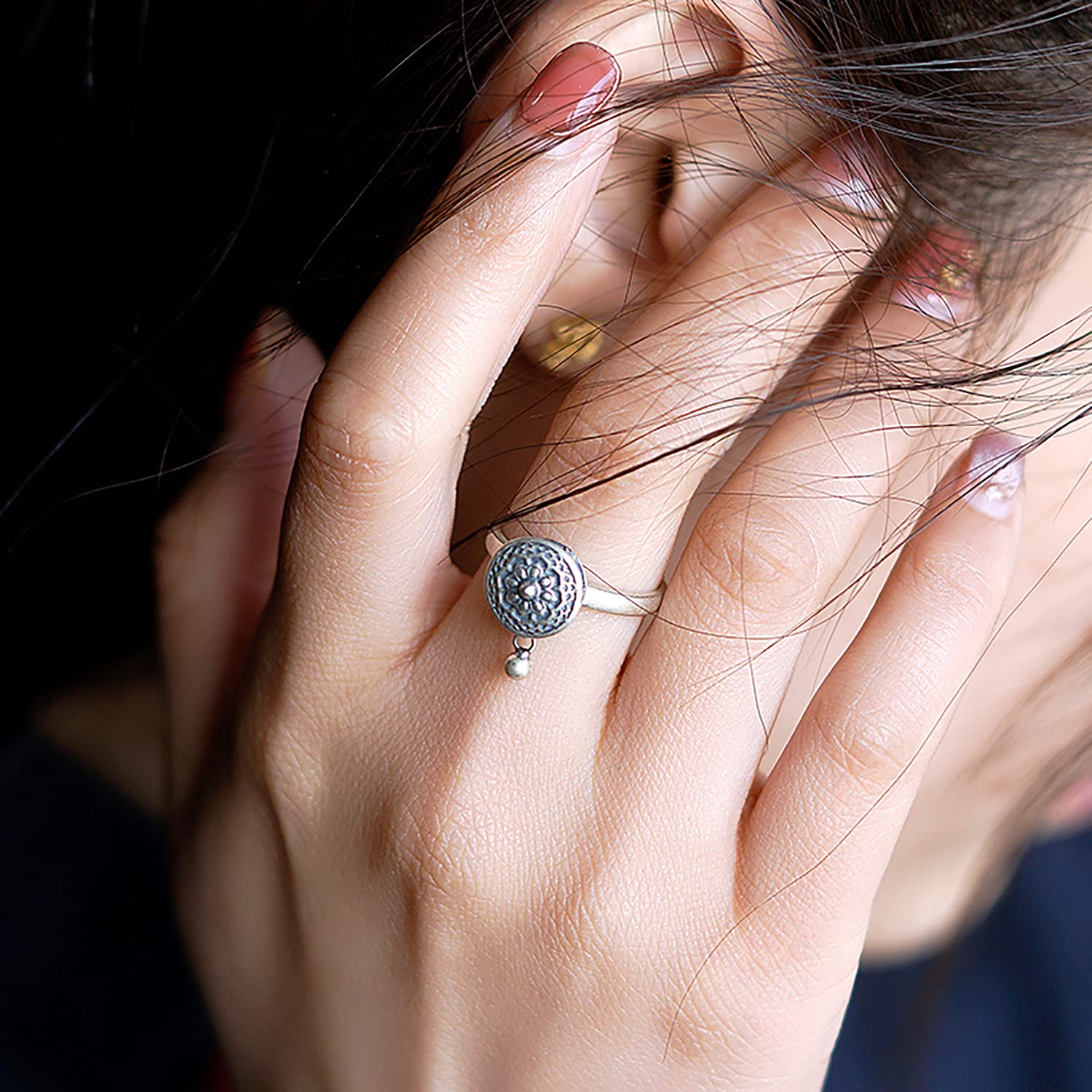 JewelryWe Set De 6 Anillos De Ansiedad Ajustables Para Mujer – Con Cuentas Giratorias De Flor, Sol Y Ojo Turco, Talla 6-10, Regalo Con Bolsa De Terciopelo